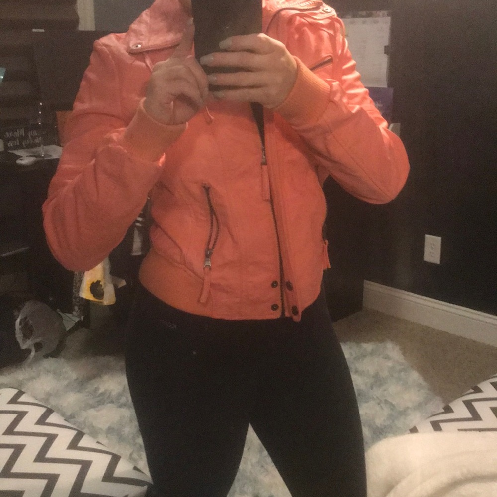 Pleather hot pink pleather bomber jacket